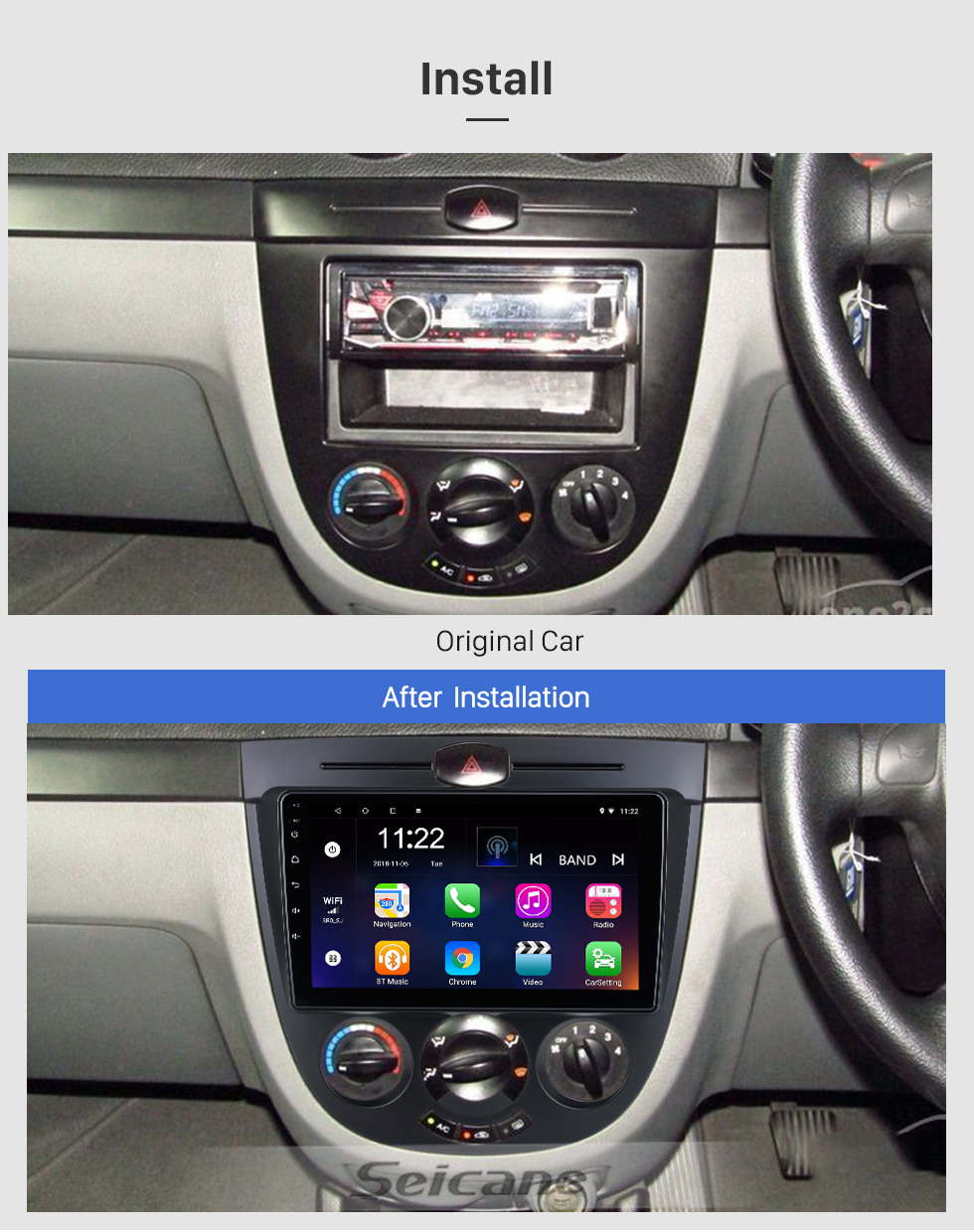 Seicane 9 pouces Android 10.0 pour 2003-2008 Chevrolet Optra / 2004-2008 Buick Excelle à hayon HRV climatisation manuelle Système de navigation GPS Radio avec écran tactile HD Prise en charge Bluetooth Carplay TPMS