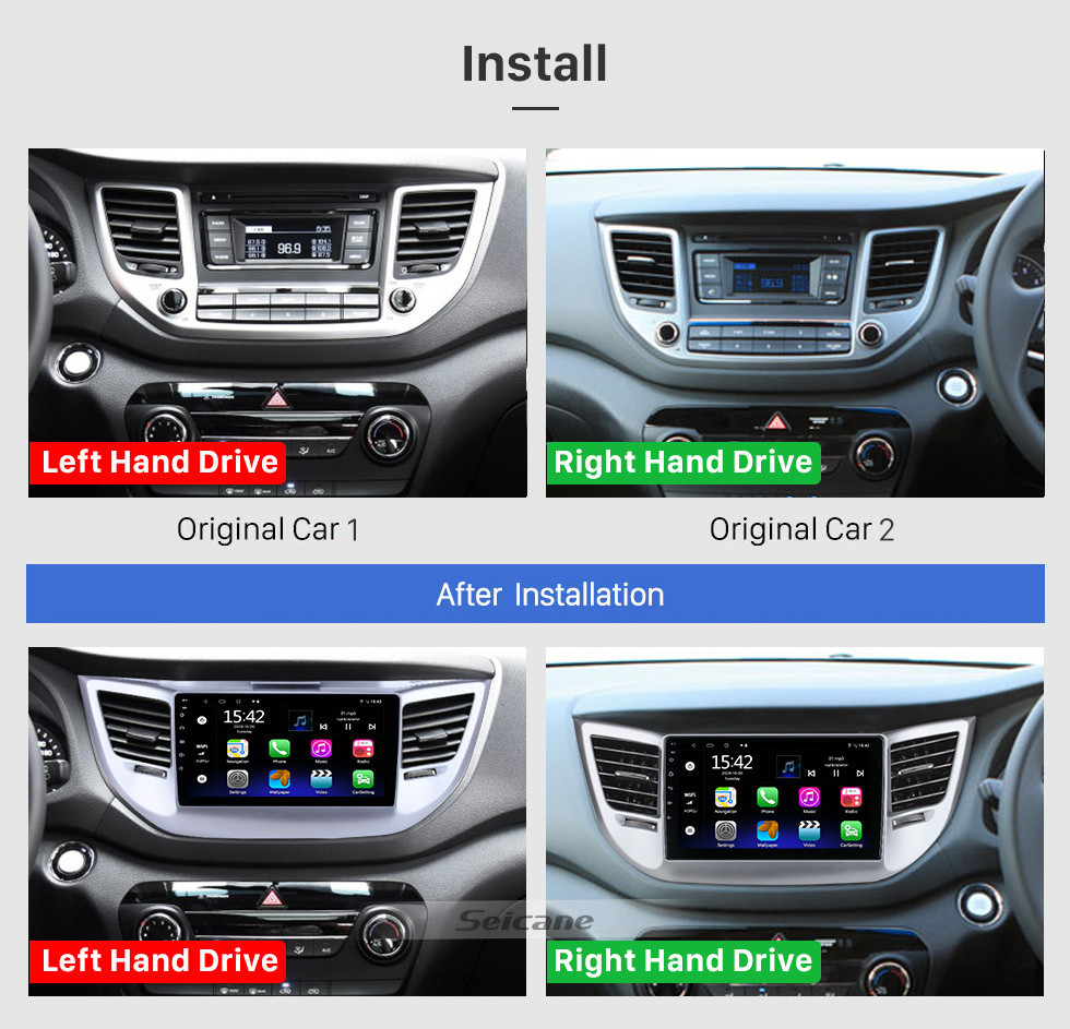 Seicane Pour 2014-2015 Nouveau Hyundai Tucson RHD Radio Android 10.0 HD Écran tactile 9 pouces Système de navigation GPS avec prise en charge Bluetooth Carplay DVR