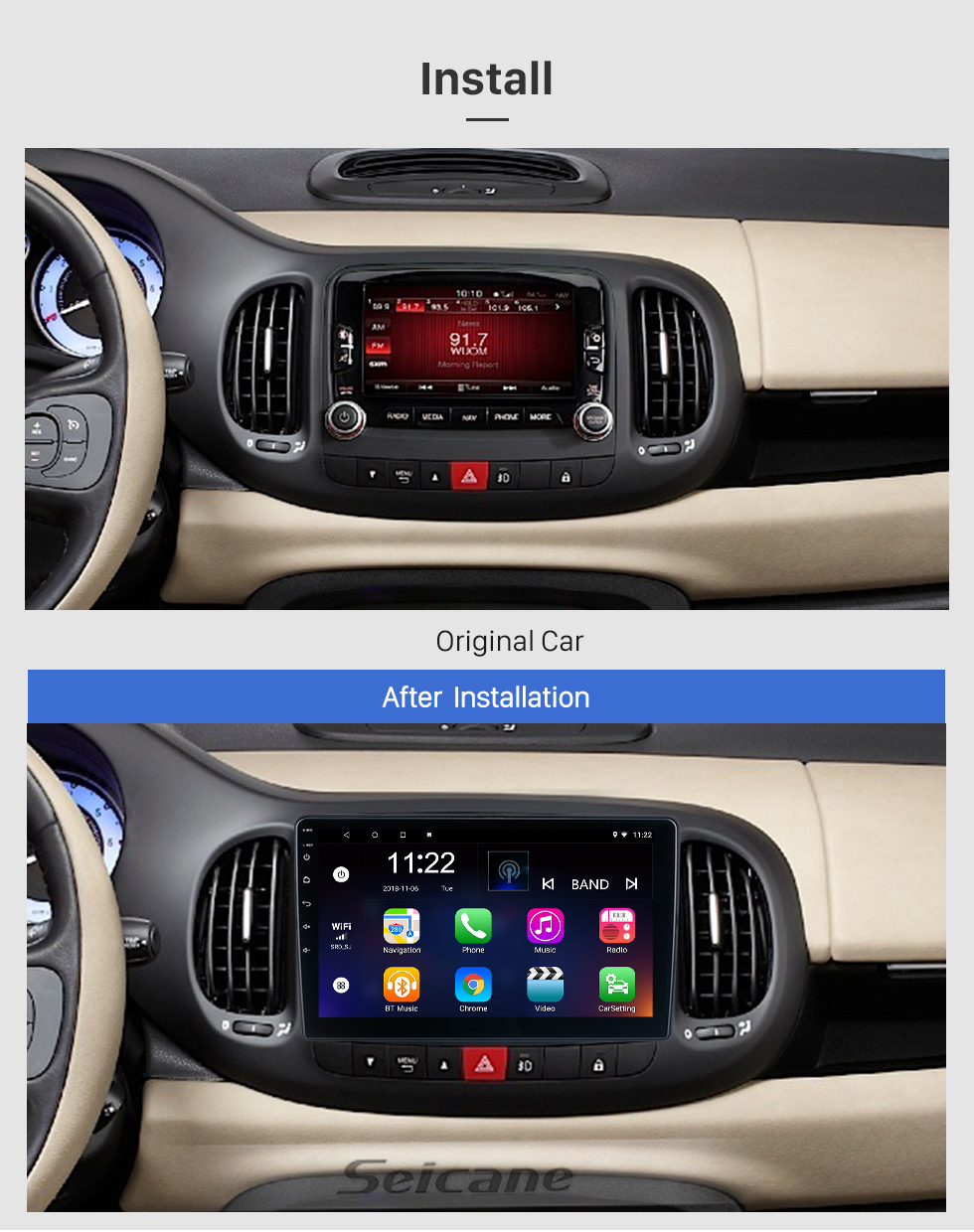 Seicane OEM 10.1 inch Android 10.0 for 2012 Fia 500L Radio with Bluetooth HD Touchscreen GPS Navigation System support Carplay DAB+