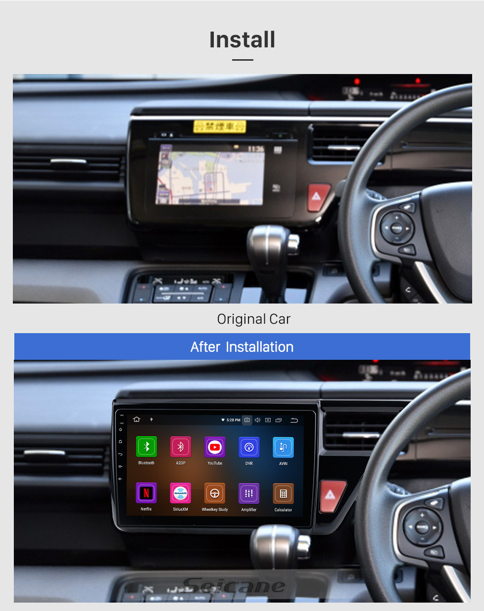 Seicane 10,1 Zoll Für 2015-2017 Honda Stepwgn RHD Radio Android 11.0 GPS Navigationssystem mit USB HD Touchscreen Bluetooth Carplay Unterstützung OBD2 DSP
