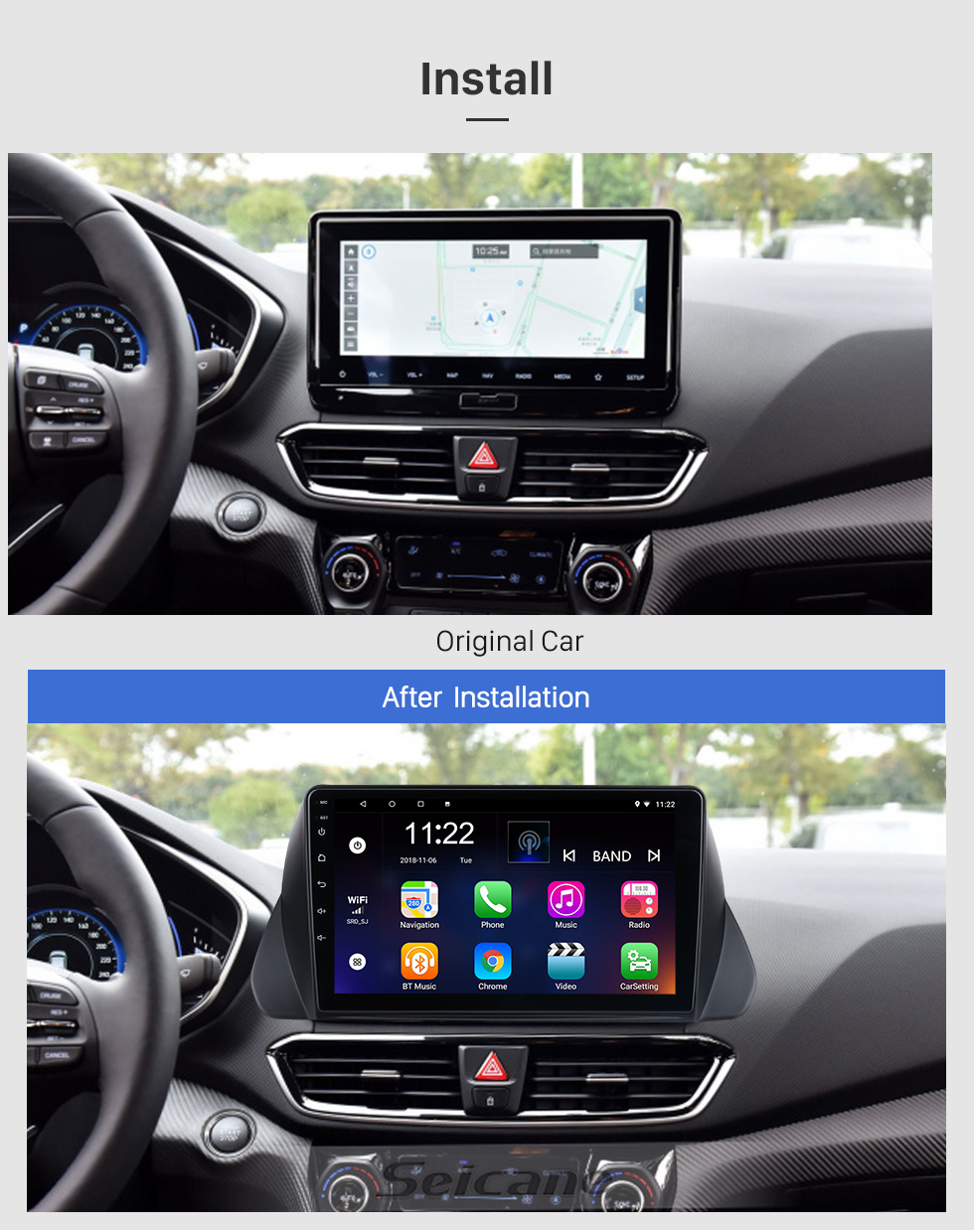 Seicane HD Touchscreen 9 polegadas para 2018 Honda Elysion Radio Android 10.0 Sistema de Navegação GPS com suporte Bluetooth Carplay