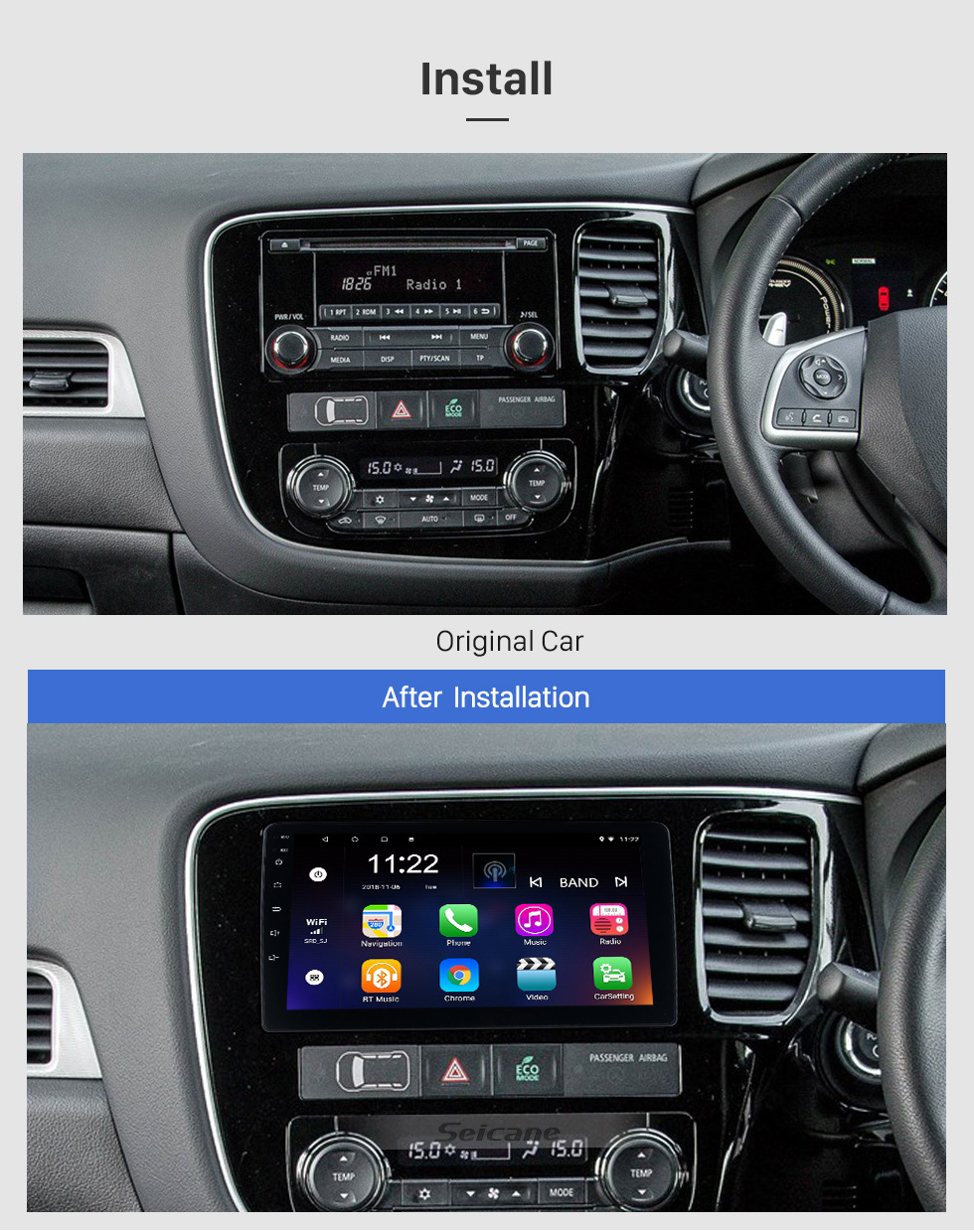 Seicane Para 2016 Mitsubishi Outlander Radio Android 10.0 HD Pantalla táctil 9 pulgadas Sistema de navegación GPS con WIFI Soporte Bluetooth Carplay DVR