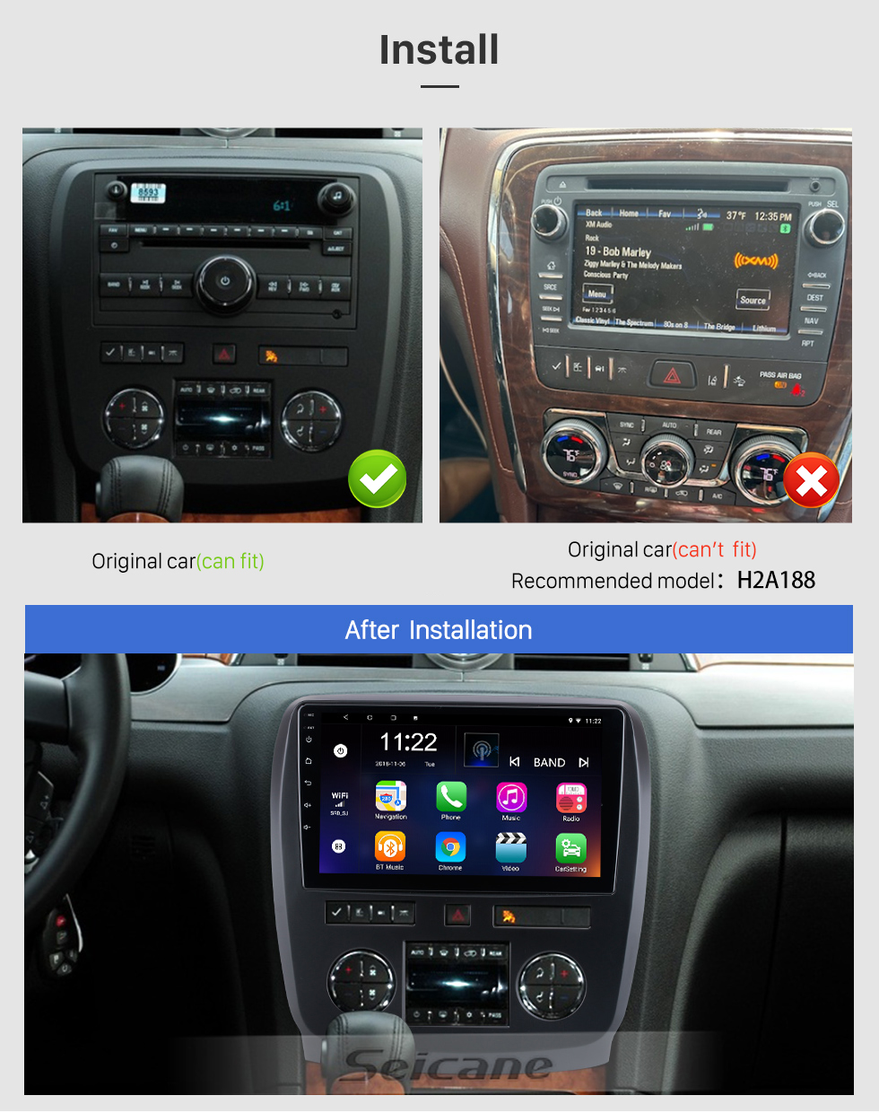 Seicane Für 2009-2013 Buick Enclave Radio Android 13.0 HD Touchscreen 9-Zoll-GPS-Navigationssystem mit Bluetooth-Unterstützung Carplay DVR