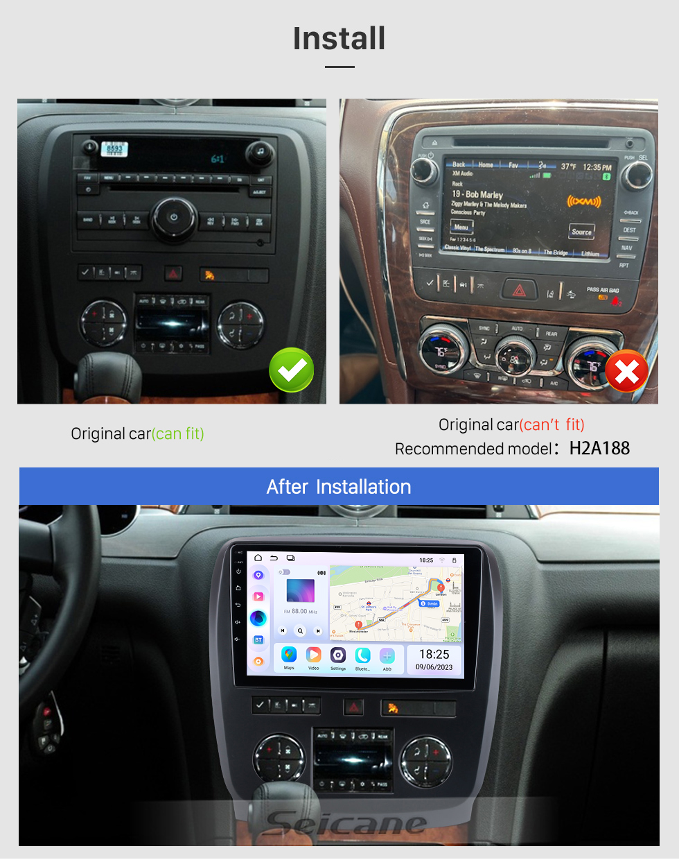 Seicane Pour 2009-2013 Buick Enclave Radio Android 13.0 HD Écran tactile 9 pouces Système de navigation GPS avec prise en charge Bluetooth Carplay DVR