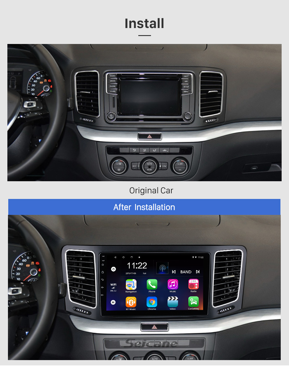 Seicane Android 10.0 de 9 pulgadas para Volkswagen Sharan Radio Sistema de navegación GPS con pantalla táctil HD Soporte Bluetooth Carplay OBD2