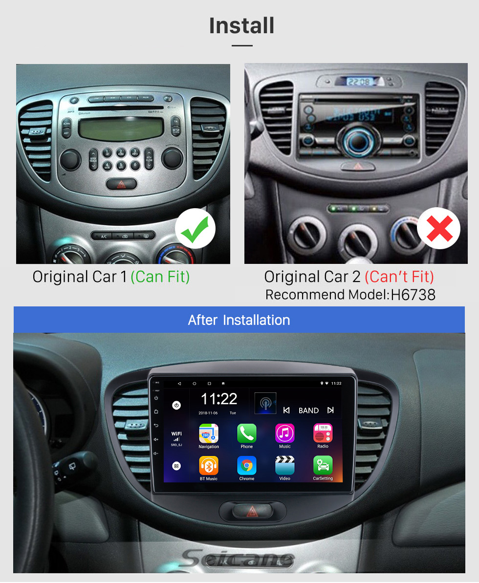 Seicane 9 polegadas Android 10.0 para 2012 Hyundai I10 Rádio Versão Alta Sistema de Navegação GPS com HD Touchscreen Bluetooth suporte Carplay OBD2