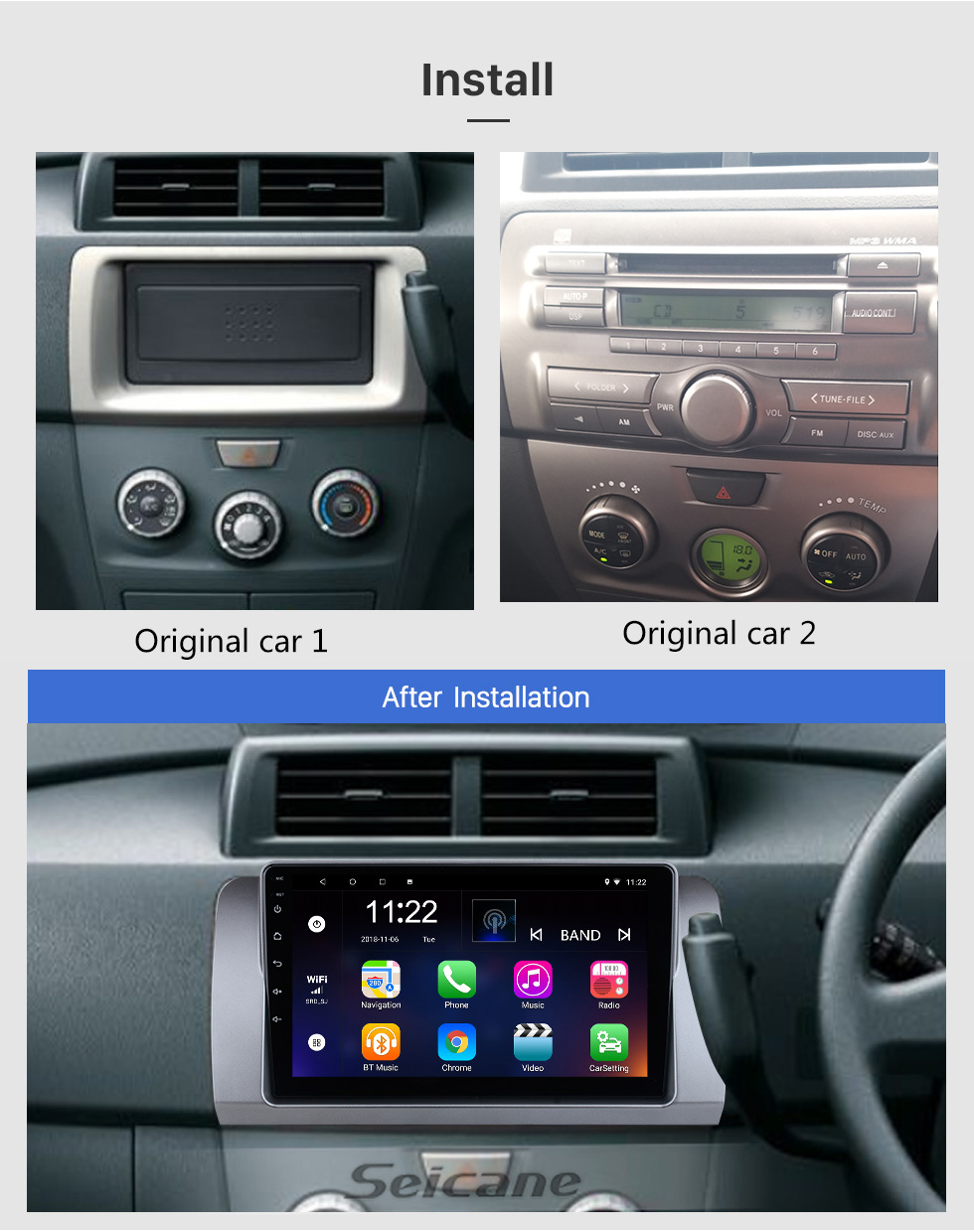 Seicane OEM 9 pouces Android 10.0 pour 2006 Toyota BB Radio avec Bluetooth HD à écran tactile support du système de navigation GPS Carplay DAB +