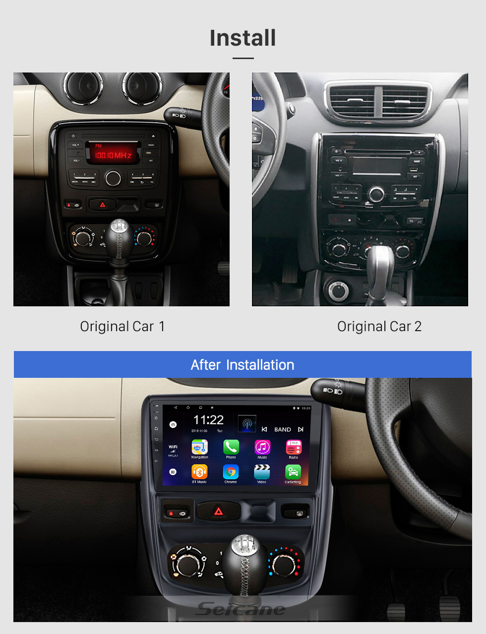 Seicane 9 pouces Android 10.0 pour 2012 Renault Duster RHD Radio Système de navigation GPS avec écran tactile HD Prise en charge Bluetooth Carplay OBD2