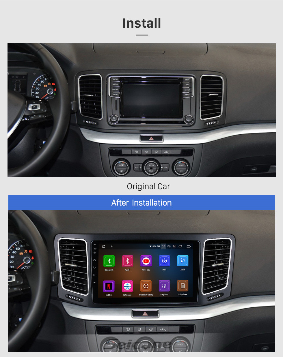 Seicane Android 11.0 Für Volkswagen Sharan Radio 9-Zoll-GPS-Navigationssystem mit Bluetooth HD Touchscreen Carplay unterstützt DSP