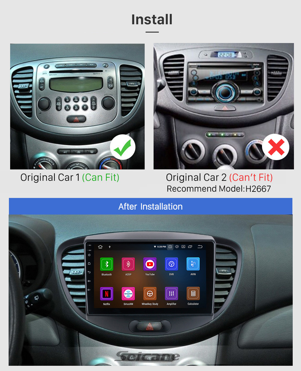 Seicane Pour 2012 Hyundai I10 High Version Radio Android 11.0 HD écran tactile 9 pouces avec système de navigation GPS Bluetooth Carplay support 1080P