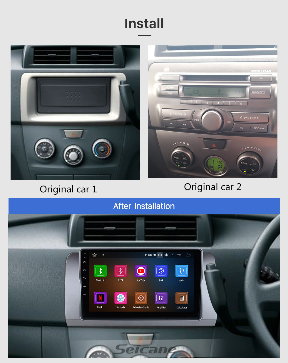 Seicane Para 2006 Toyota BB Radio Android 10.0 HD Pantalla táctil de 9 pulgadas con sistema de navegación GPS AUX Bluetooth Carplay compatible con video 1080P
