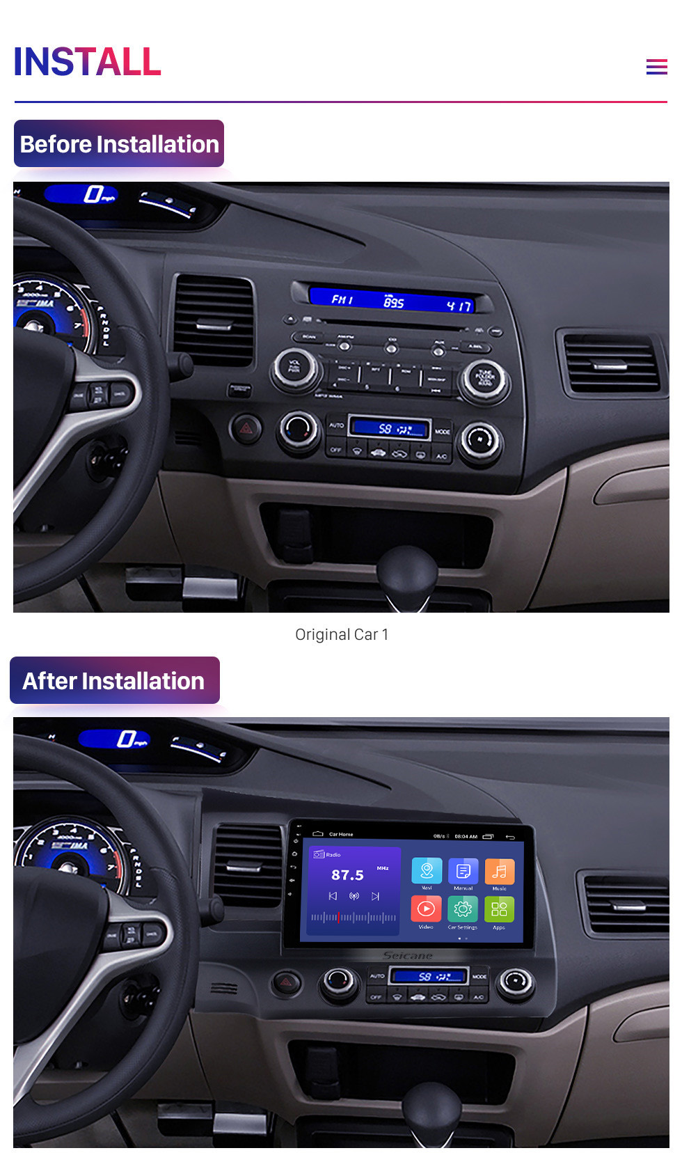 Seicane 10.1 pulgadas 1024 * 600 Pantalla táctil HD Android 10.0 Radio de navegación GPS para 2006-2011 Honda Civic (LHD) con Bluetooth WIFI OBD2 USB Audio Aux 1080P Cámara de vista trasera Seicane 10.1 pulgadas 1024 * 600 Pantalla táctil HD Android 10.0 Radio de navegación GPS para 2006-2011 Honda Civic (LHD) con Bluetooth WIFI OBD2 USB Audio Aux 1080P Cámara de vista trasera