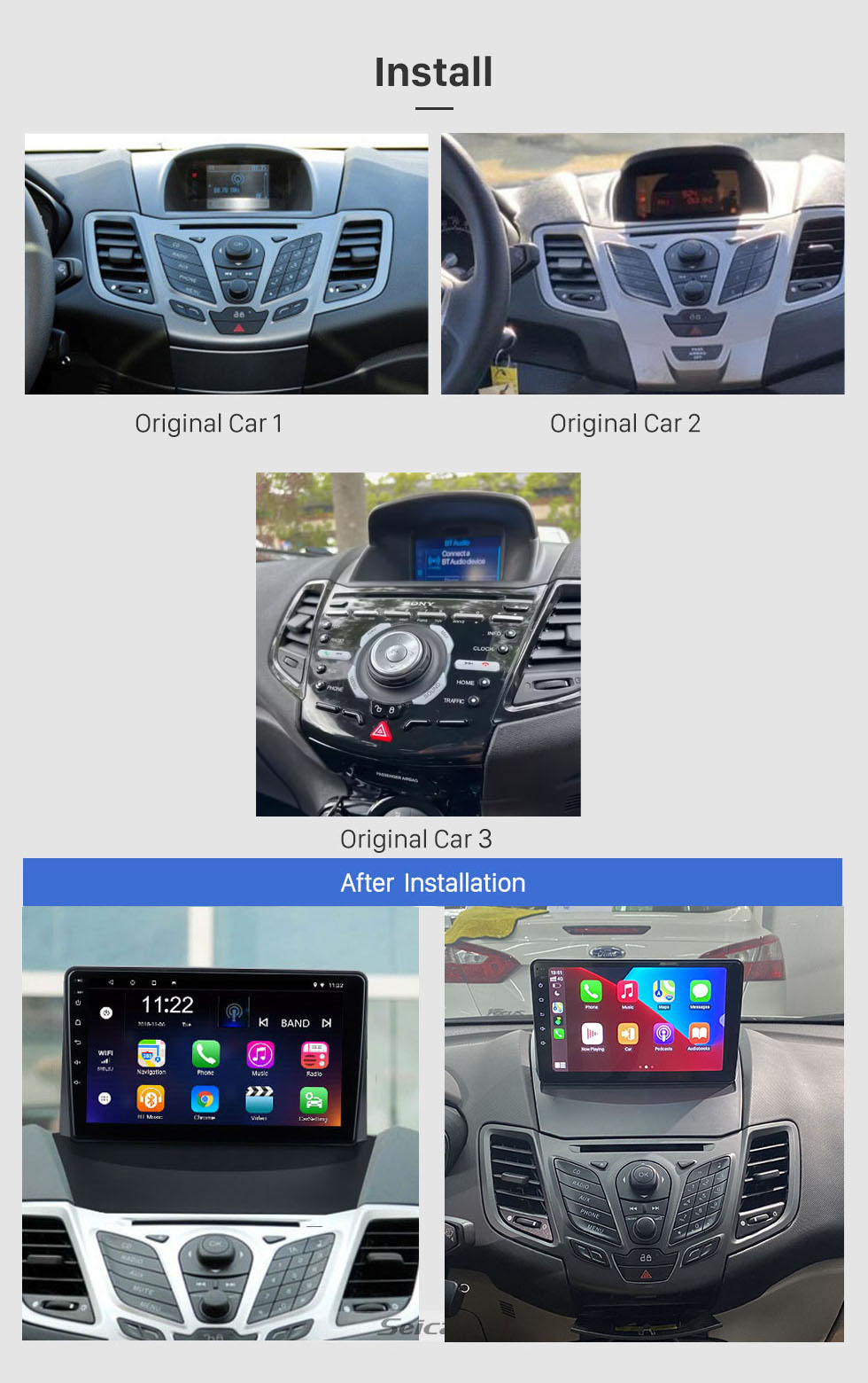 Seicane OEM 9-дюймовый Android 12.0 для Ford Fiesta 2004-2014 Радио с сенсорным экраном Bluetooth HD Поддержка системы GPS-навигации Carplay DAB+