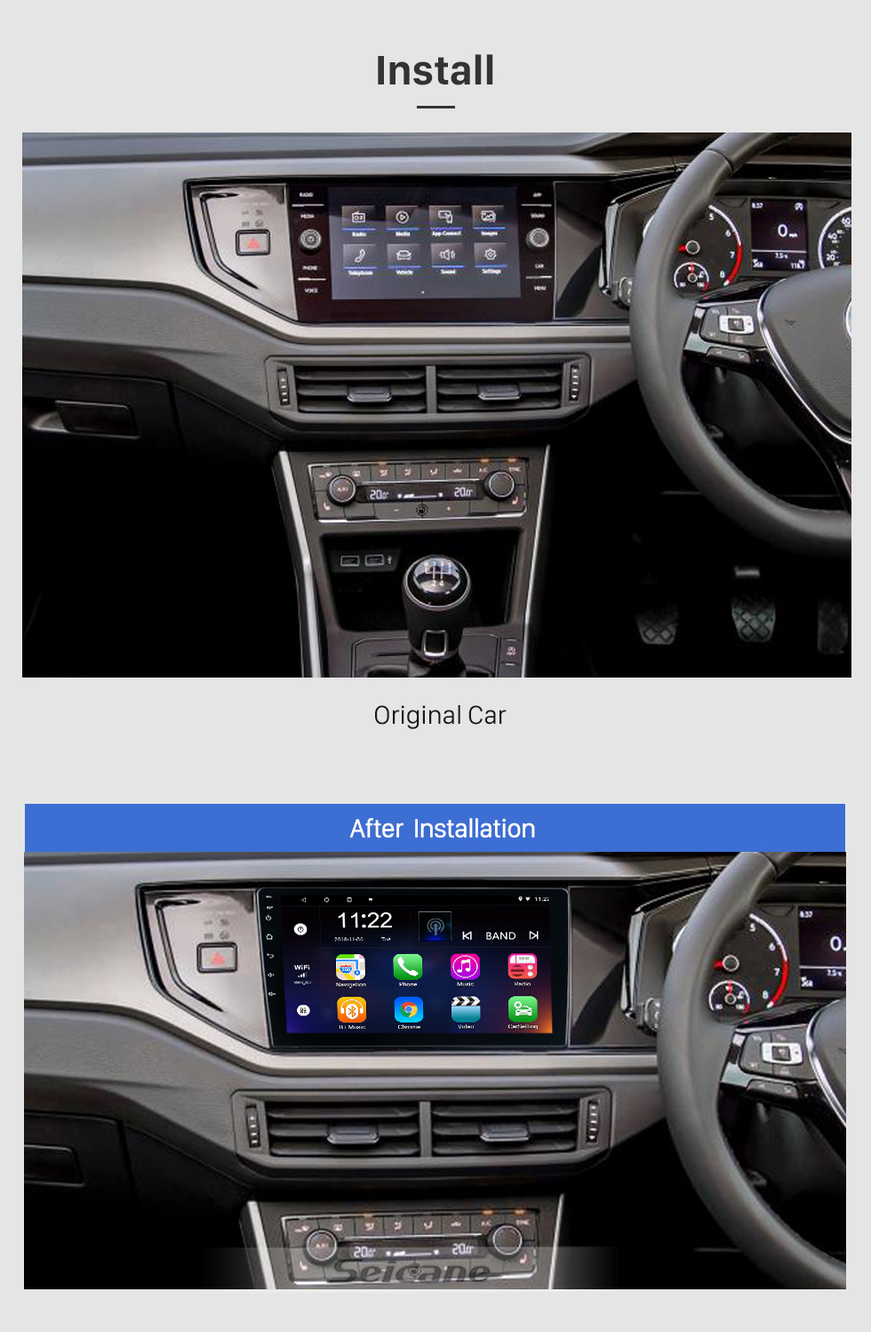 Seicane OEM 9 pouces Android 13.0 pour Radio Volkswagen POLO 2020 avec Bluetooth HD à écran tactile support du système de navigation GPS Carplay DAB +