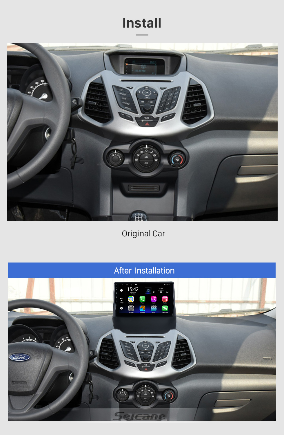 Seicane Android 10.0 HD Touchscreen 9 Zoll Für 2013 2014 2015 2016 2016 2017 Ford Ecosport Radio GPS-Navigationssystem mit Bluetooth-Unterstützung Carplay Rückfahrkamera