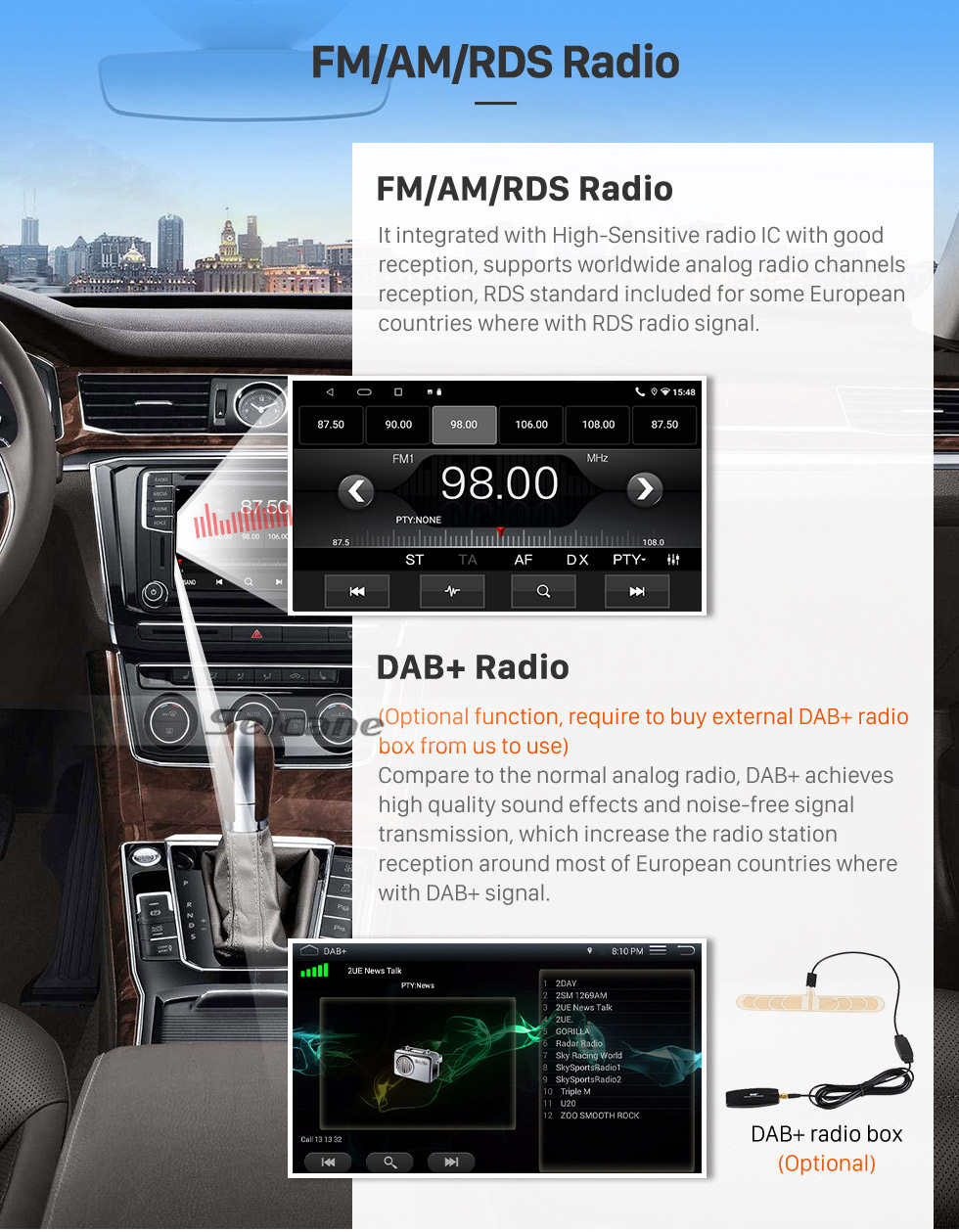 Seicane Android 10.0 HD Pantalla táctil de 9 pulgadas Para 2013 2014 2015 2016 2017 Ford Ecosport Radio Sistema de navegación GPS con soporte Bluetooth Cámara trasera Carplay
