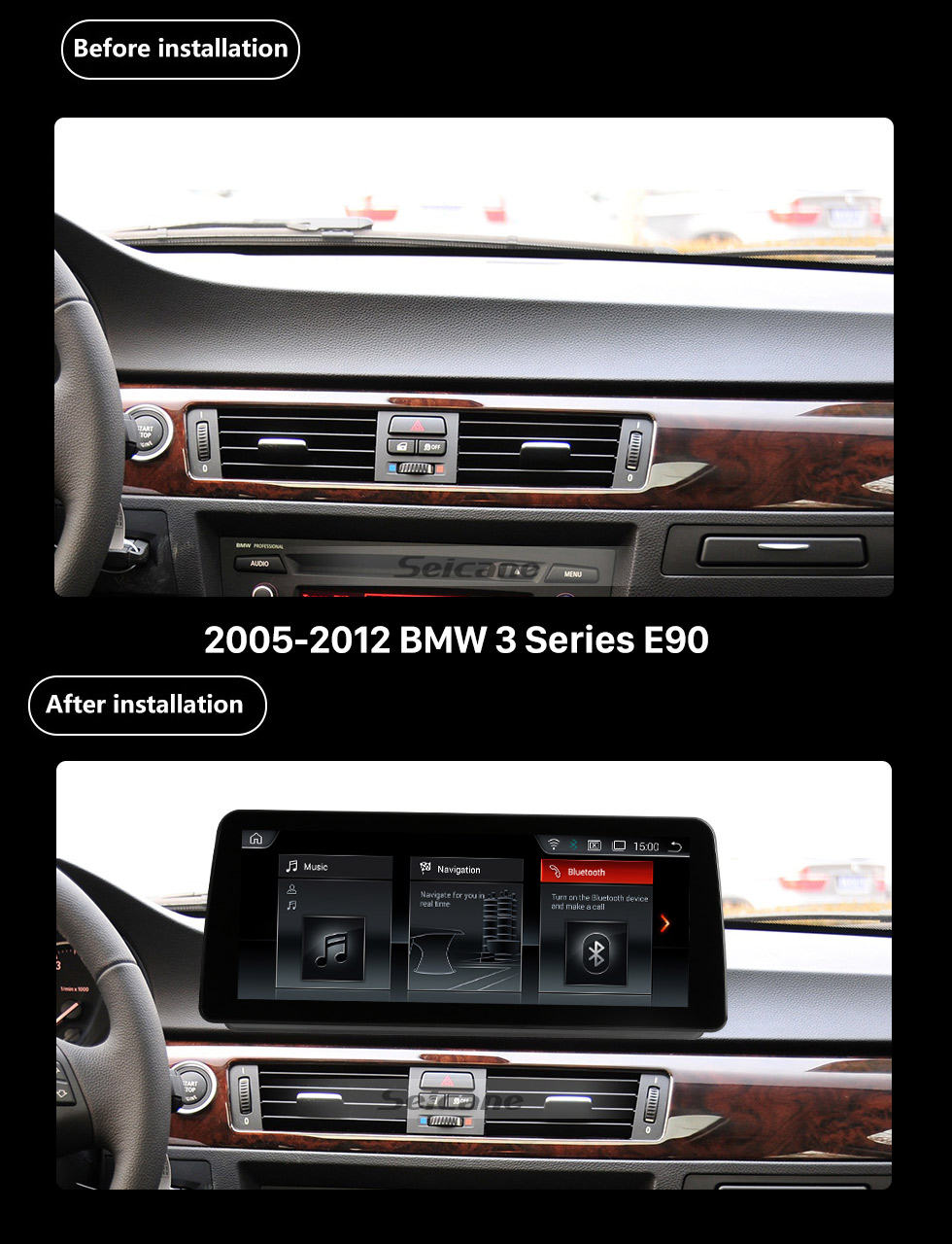 Seicane 12,3-Zoll-Android 11.0 HD-Touchscreen für 2005-2009 2010 2011 2012 BMW 3er E90 LHD Aftermarket-Radio Autoradio GPS-Navigationssystem Bluetooth-Telefonunterstützung WIFI-Lenkradsteuerung