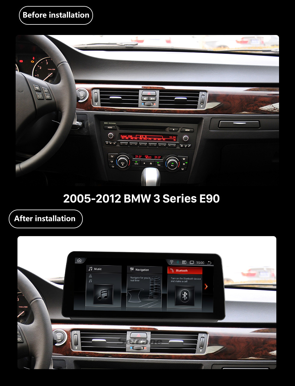 Seicane 12,3-дюймовый сенсорный экран Android 11.0 HD для 2005-2009 2010 2011 2012 BMW 3 серии E90 LHD Aftermarket Radio Автомобильная стереосистема GPS-навигация Поддержка телефона Bluetooth WIFI Управление рулевым колесом