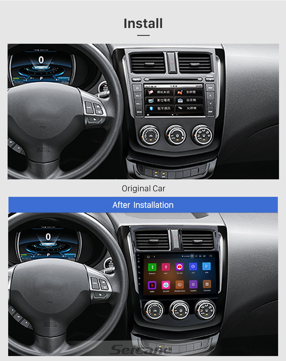 Seicane OEM Android 11.0 Für 2013 Mitsubishi COLT Plus Radio mit Bluetooth 9 Zoll HD Touchscreen GPS-Navigationssystem Carplay-Unterstützung DSP