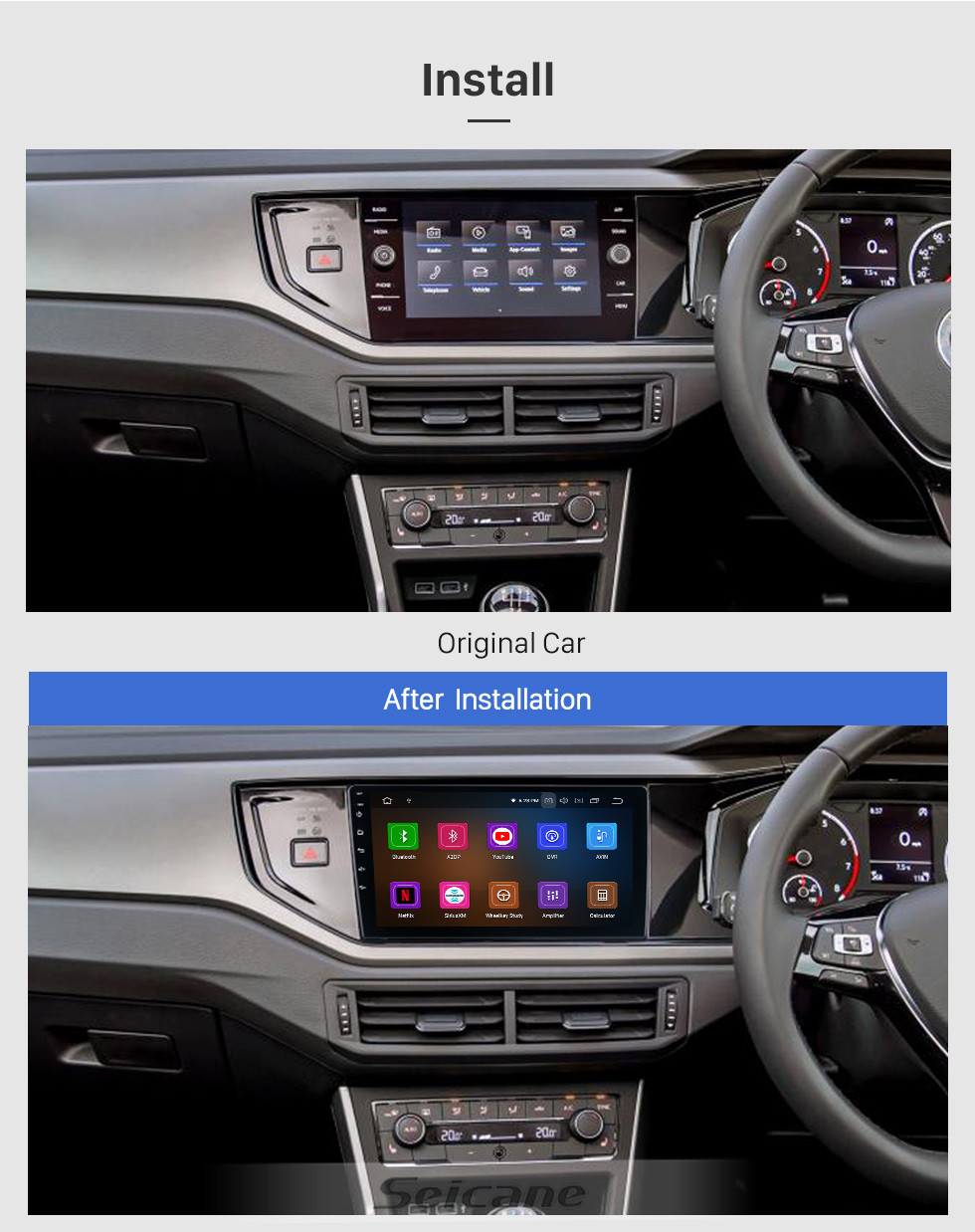 Seicane OEM Android 12.0 Para 2020 Volkswagen POLO Radio com Bluetooth 9 polegadas HD Touchscreen Sistema de Navegação GPS Carplay suporte DSP Seicane OEM Android 12.0 Para 2020 Volkswagen POLO Radio com Bluetooth 9 polegadas HD Touchscreen Sistema de Navegação GPS Carplay suporte DSP