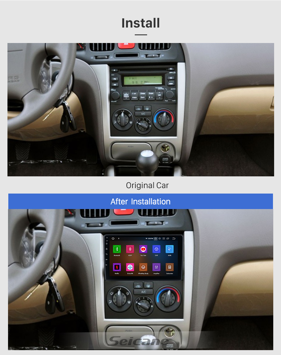 Seicane 9 Zoll Android 13.0 für 2006 Hyundai Elantra Radio GPS Navigationssystem mit HD Touchscreen Bluetooth Carplay Unterstützung OBD2 Seicane 9 Zoll Android 13.0 für 2006 Hyundai Elantra Radio GPS Navigationssystem mit HD Touchscreen Bluetooth Carplay Unterstützung OBD2
