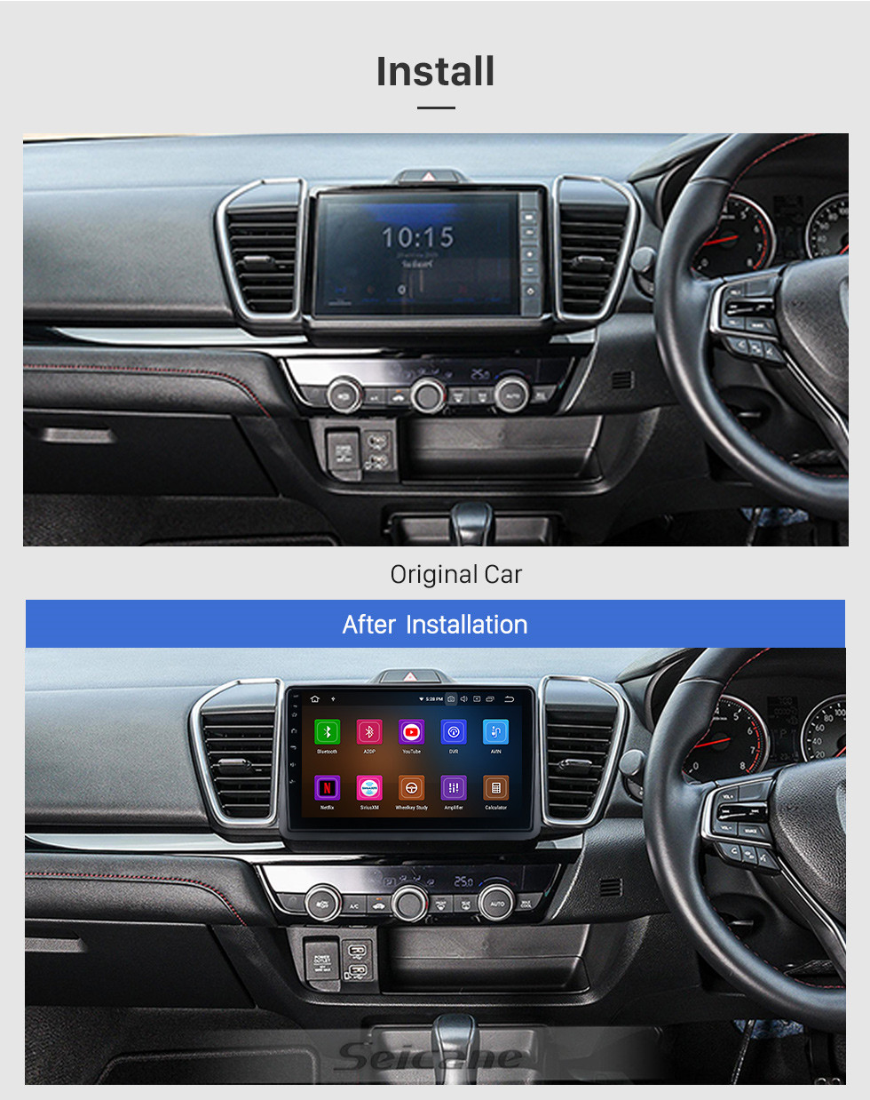 Seicane Pantalla táctil HD de 9 pulgadas Android 13.0 para 2020 Honda CITY Radio Sistema de navegación GPS Bluetooth Carplay compatible con cámara de respaldo