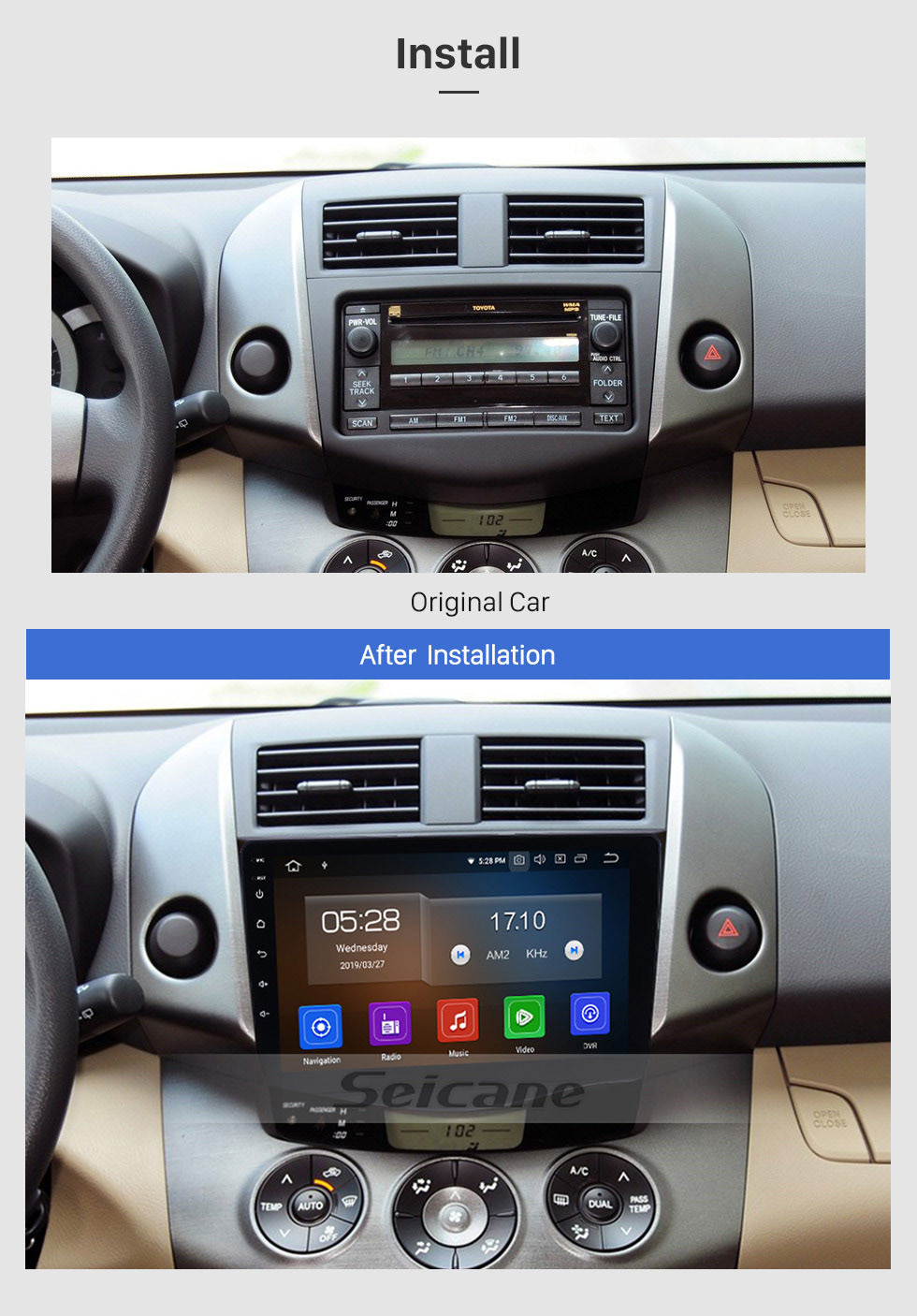 Seicane OEM GPS Navigation Stéréo Android 11.0 Lecteur Multimédia pour 2007-2011 Toyota RAV4 9 pouces HD Écran Tactile Radio Bluetooth Téléphone Musique USB Carplay WIFI Commande Au Volant Rétroviseur AUX