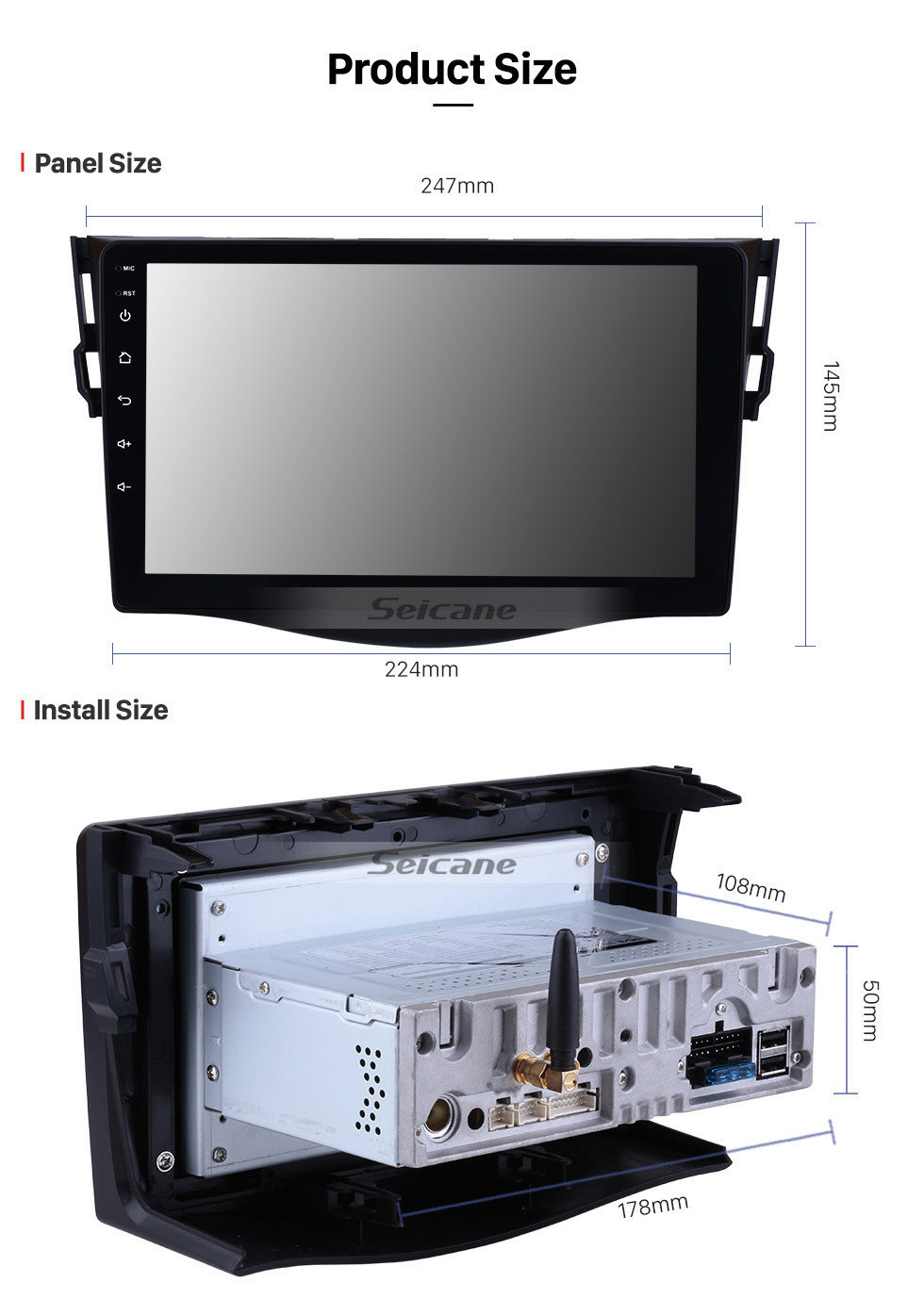 Seicane OEM GPS Navigation Stéréo Android 11.0 Lecteur Multimédia pour 2007-2011 Toyota RAV4 9 pouces HD Écran Tactile Radio Bluetooth Téléphone Musique USB Carplay WIFI Commande Au Volant Rétroviseur AUX