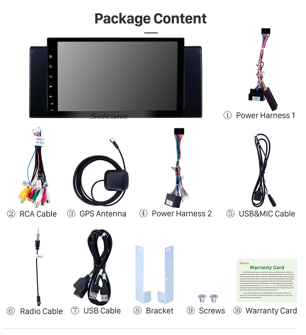 Seicane 9 pulgadas en el tablero Android 11.0 para 2002-2004 BMW 5 Series E39 520i 523i 525i M5 BMW 7-serie E38 BMW X5 E53 BMW M5 Range Rover Sistema de navegación GPS con pantalla táctil HD 3G WiFi TPMS USB DVR OBDII Cámara trasera AUX