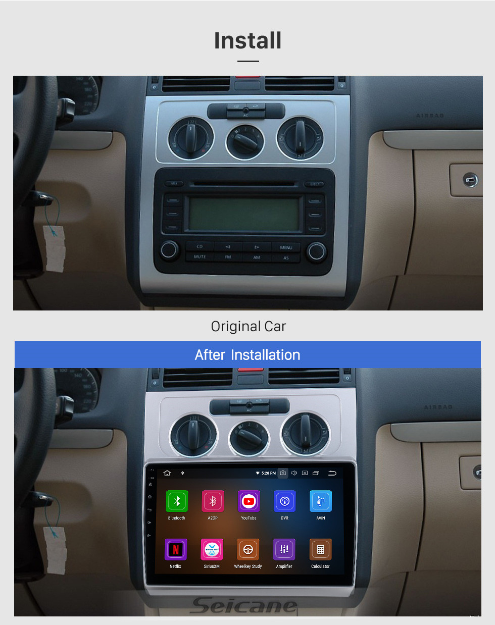 Seicane Android 11.0 Für 2004-2008 Volkswagen Touran Radio 10,1-Zoll-GPS-Navigationssystem mit Bluetooth HD Touchscreen Carplay unterstützt DSP