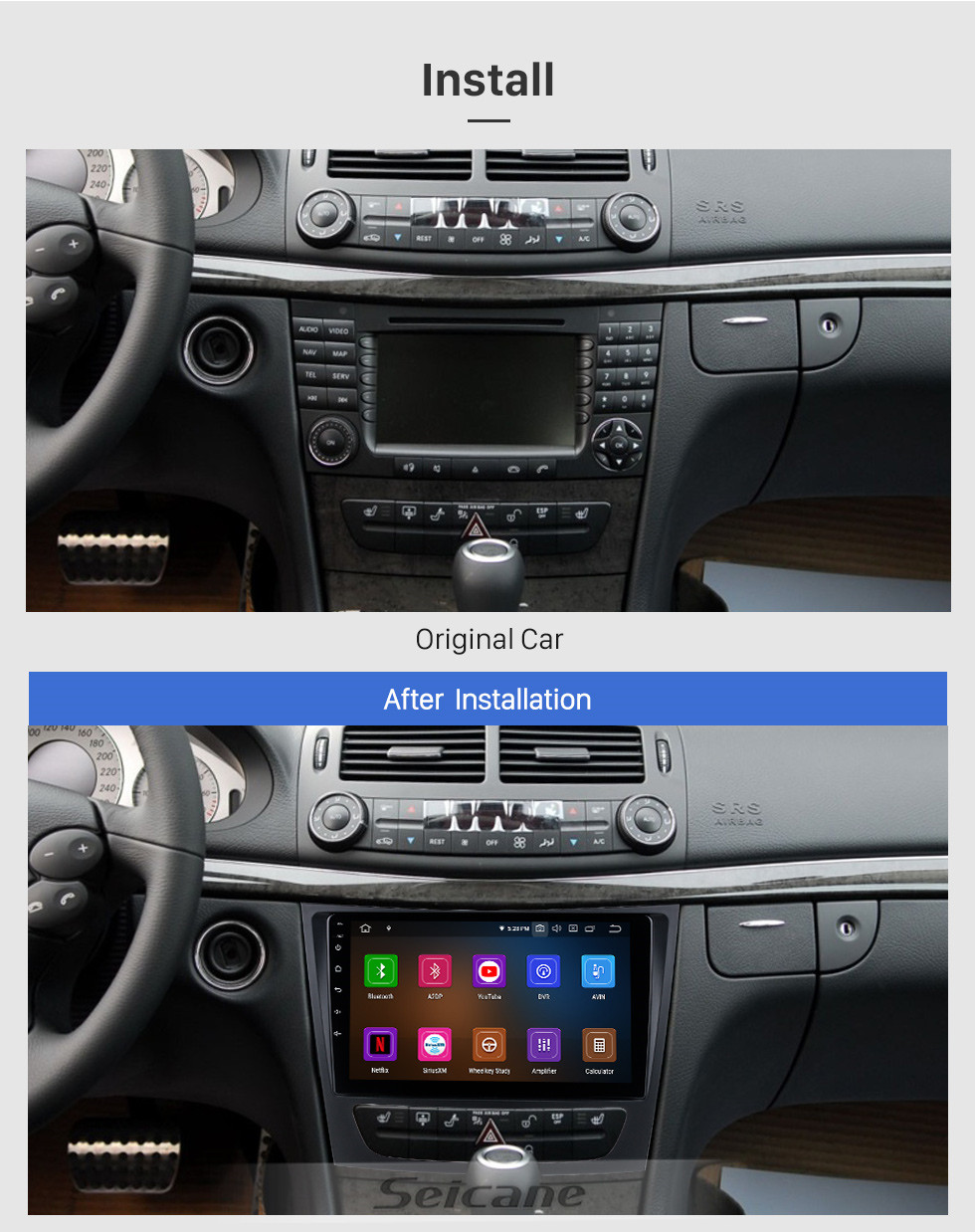 Seicane Para 2001-2009 Mercedes Benz E-Class (W211) / CLS CLASS (C219) Rádio Android 11.0 HD Touchscreen de 9 polegadas com AUX Bluetooth GPS Navigation System Suporte para vídeo 1080P