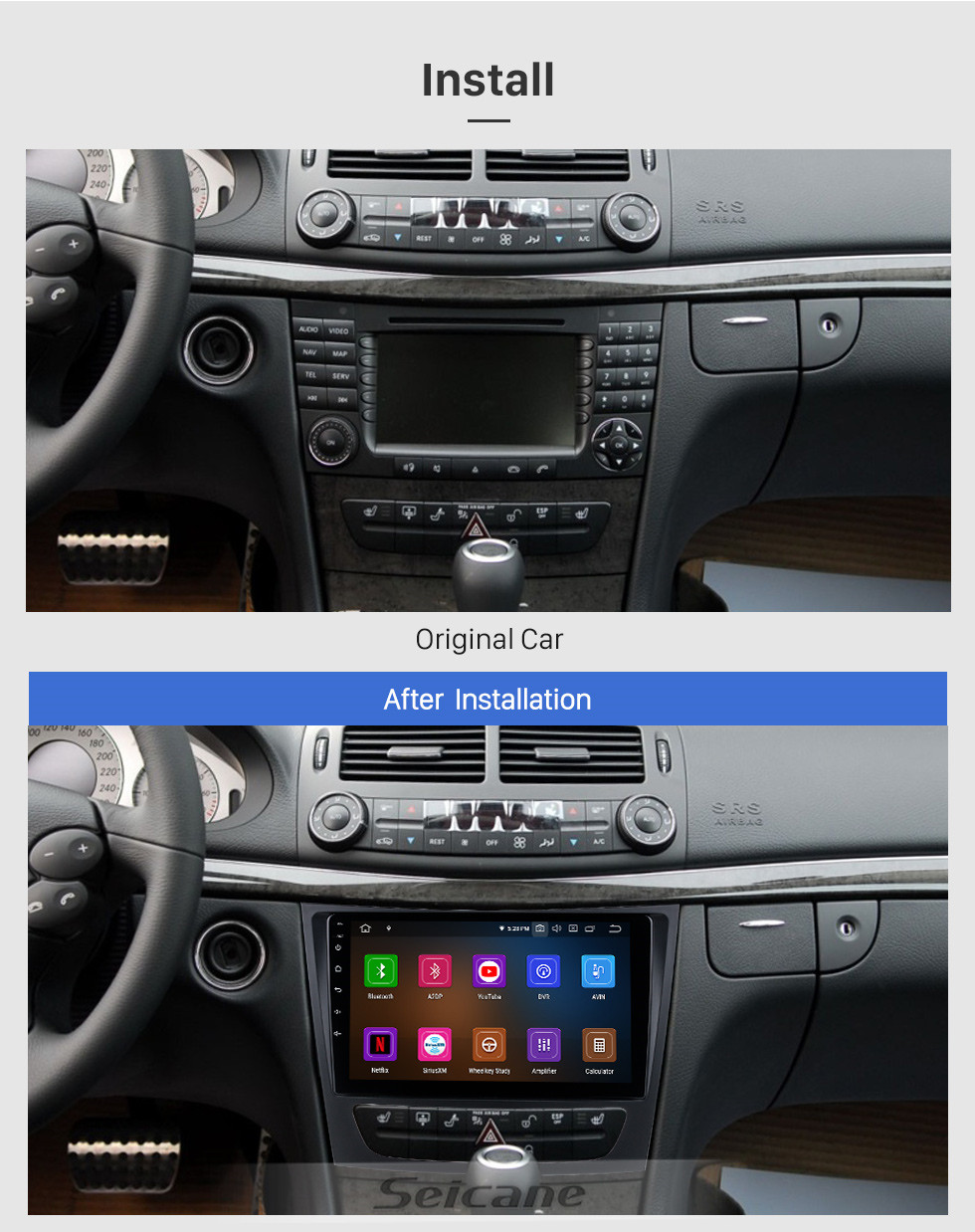 Seicane Pour 2001-2009 Mercedes Benz Classe E (W211) / CLS CLASSE (C219) Radio Android 11.0 HD Écran tactile 9 pouces avec AUX Bluetooth Système de navigation GPS Prise en charge de Carplay Vidéo 1080P