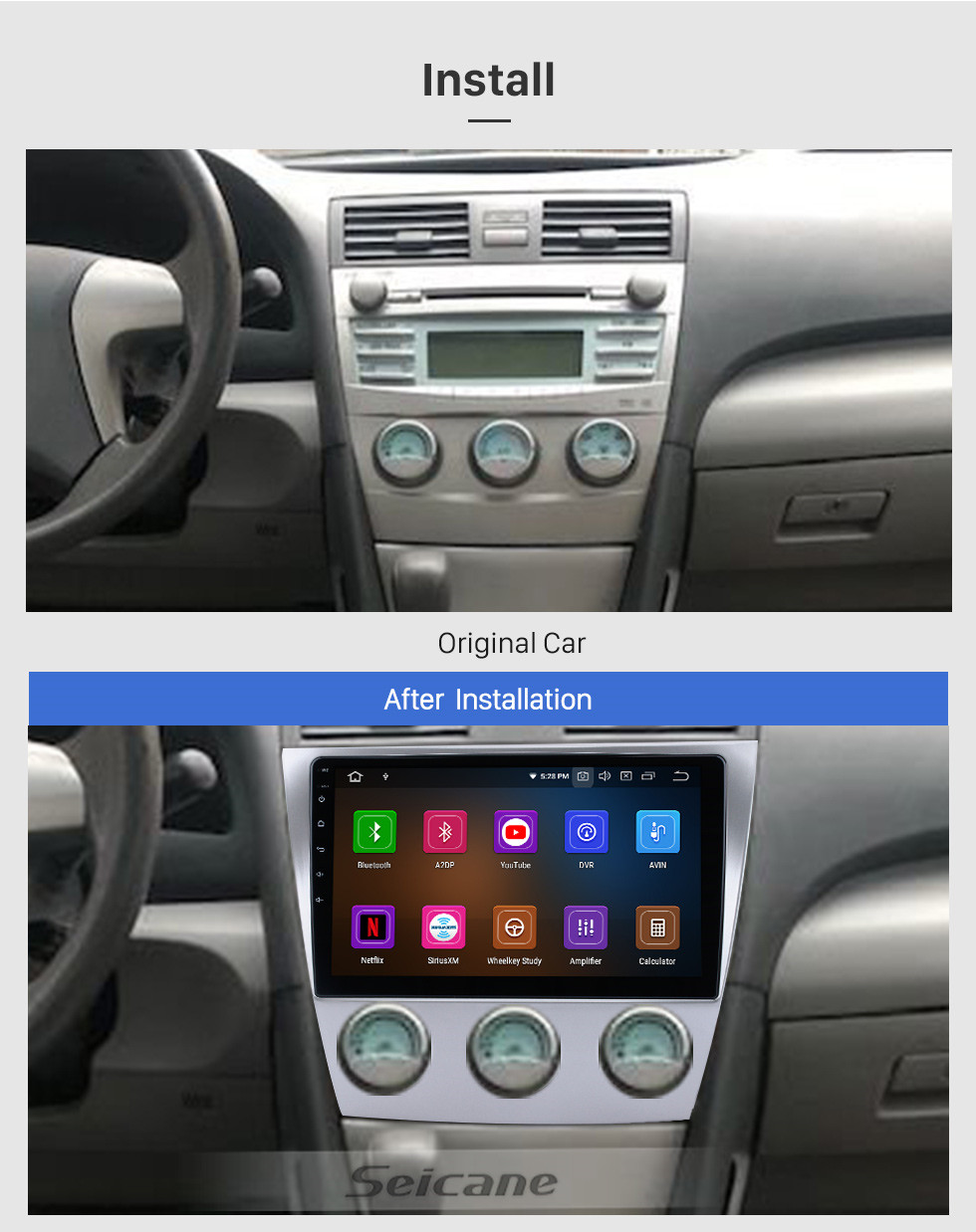 Seicane Android 12.0 HD Touchscreen de 10,1 polegadas para Toyota Classic Camry Radio Sistema de navegação GPS com suporte para Bluetooth Carplay ar condicionado manual traseiro