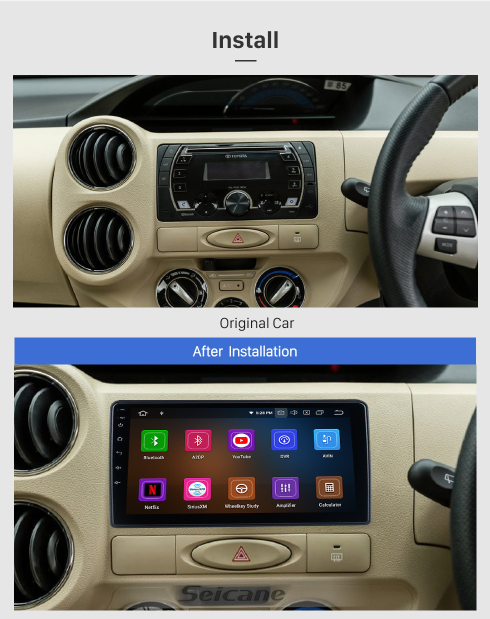 Seicane 2014-2018 Toyota Etios Radio Android 11.0 HD Touchscreen 9 inch GPS Navigation System with Bluetooth support Carplay Rear
