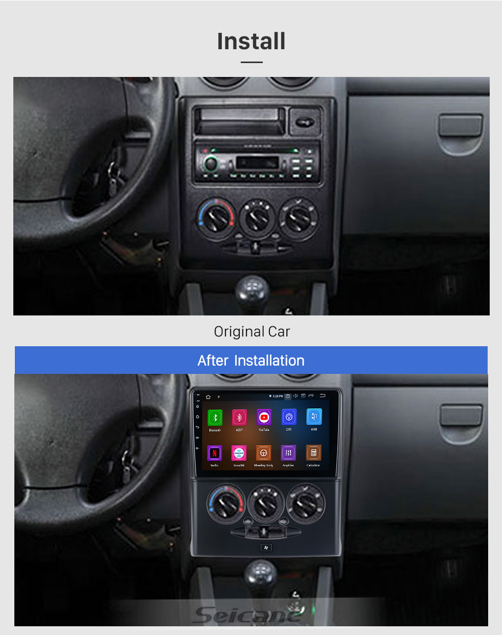 Seicane Android 10.0 HD Touchscreen 9 inch for 2015-2018 Sepah Pride car Radio with Bluetooth GPS Navigation System Carplay manual air Conditioner