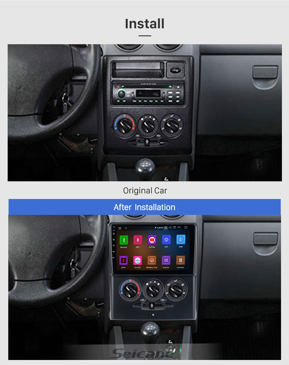 Seicane OEM Android 10.0 para Hyundai i20 2008-2012 Radio con Bluetooth 9 pulgadas HD Pantalla táctil Sistema de navegación GPS Carplay compatible con DSP