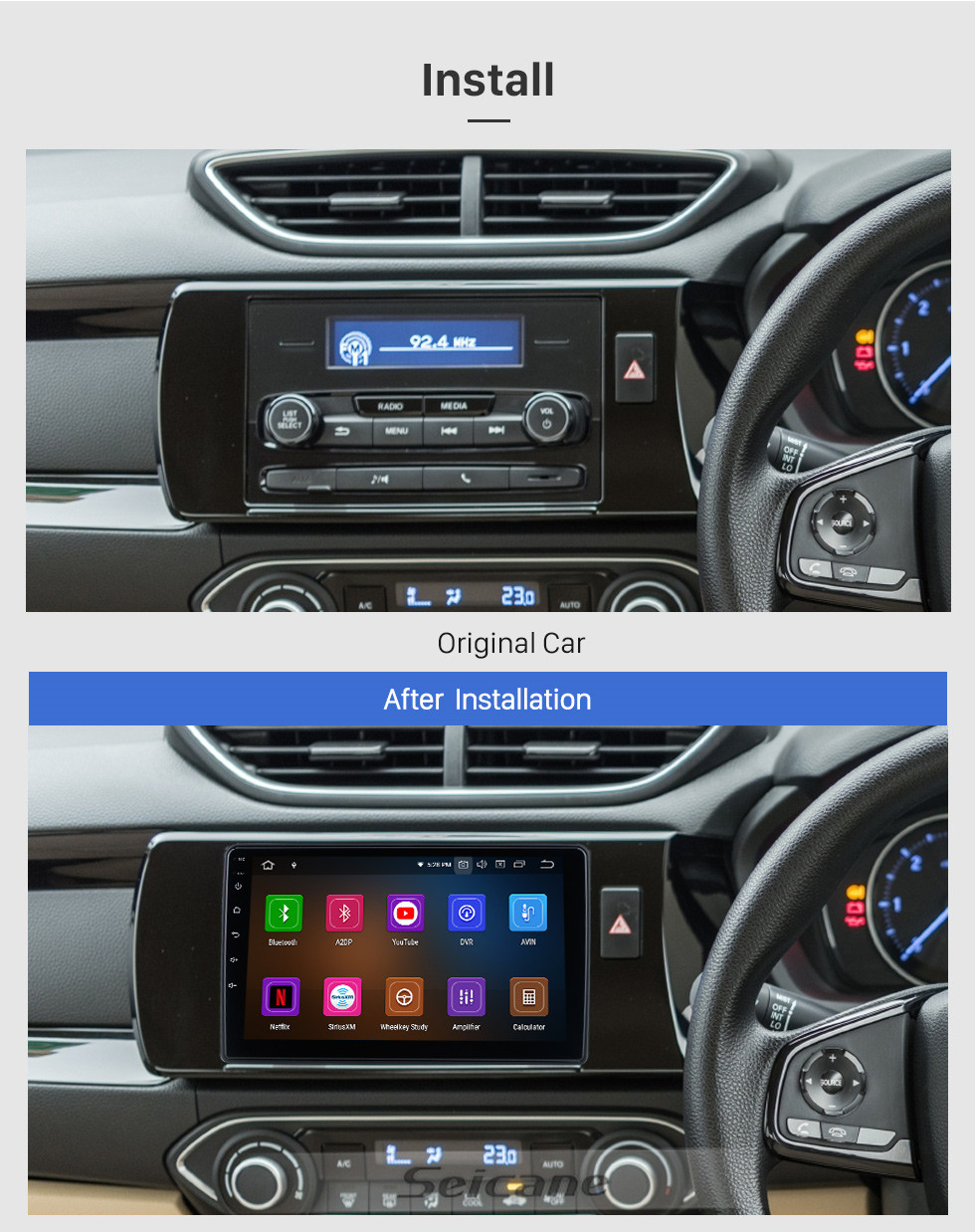Seicane Android 11.0 para 2014-2017 Honda Amaze Radio Sistema de navegación GPS de 9 pulgadas con pantalla táctil Bluetooth HD Carplay compatible con DSP