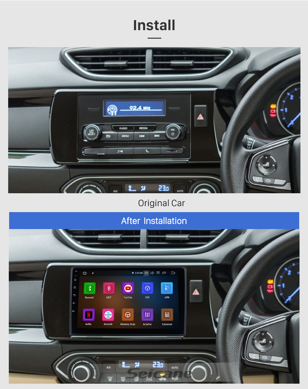 Seicane Android 11.0 para 2014-2017 Honda Amaze Radio Sistema de navegação GPS de 9 polegadas com Bluetooth HD Touchscreen com suporte para DSP