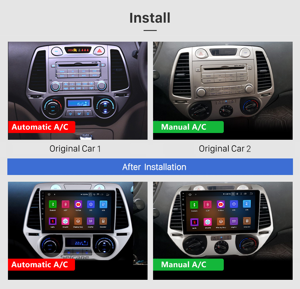 Seicane OEM Android 11.0 pour 2008-2012 Hyundai i20 Radio avec Bluetooth 9 pouces HD à écran tactile Système de navigation GPS Carplay support DSP