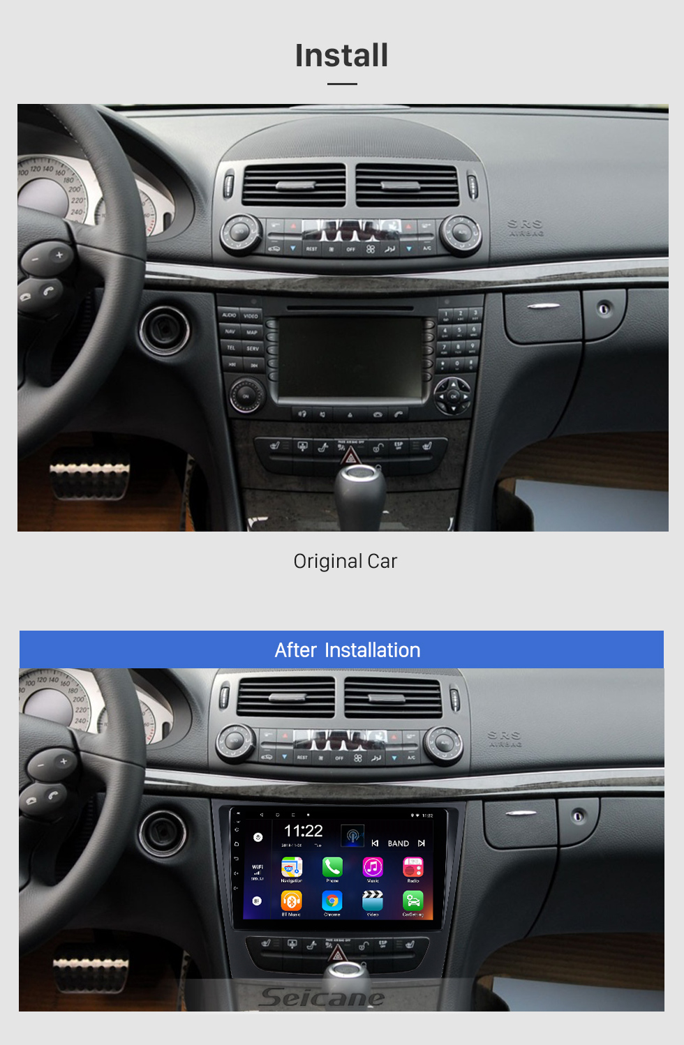 Seicane Pour 2001-2009 Mercedes Benz Classe E (W211) / CLS CLASSE (C219) Radio Android 12.0 HD Écran tactile Système de navigation GPS 9 pouces avec prise en charge WIFI Bluetooth Carplay DVR