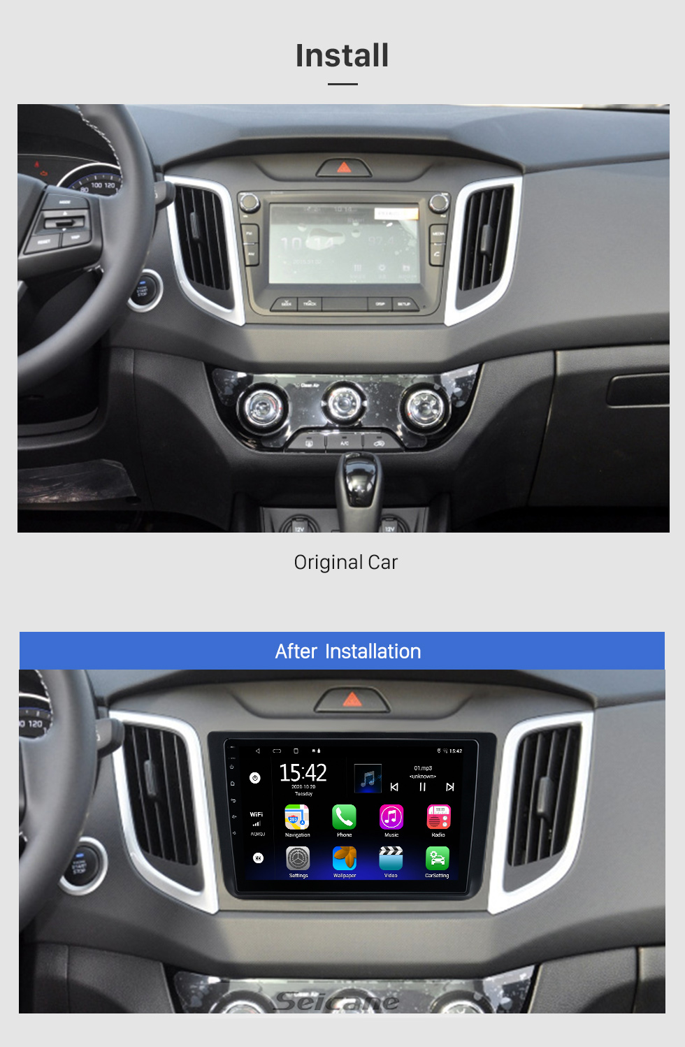 Seicane Pour 2008-2012 Hyundai i20 Radio Android 10.0 HD Écran tactile Système de navigation GPS 9 pouces avec prise en charge WIFI Bluetooth Carplay DVR