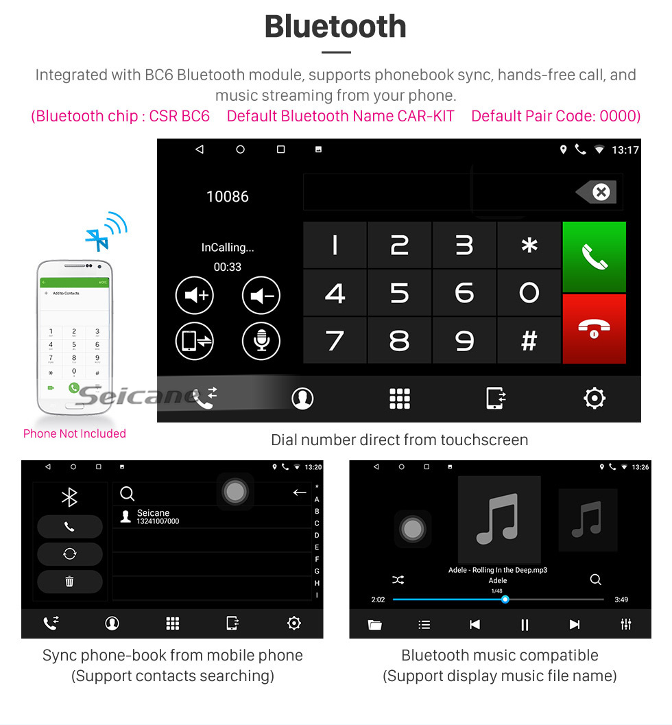 Seicane Android 10.0 HD Touchscreen de 9 polegadas 2015 SSANG YONG Tivolan Rádio Sistema de navegação GPS com suporte para Bluetooth Carplay