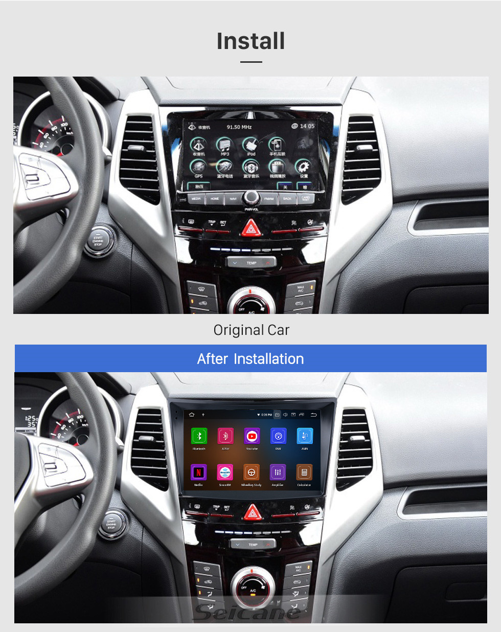 Seicane Android 11.0 Pantalla táctil HD de 9 pulgadas 2015 SSANG YONG Tivolan Radio Sistema de navegación GPS con soporte Bluetooth Carplay