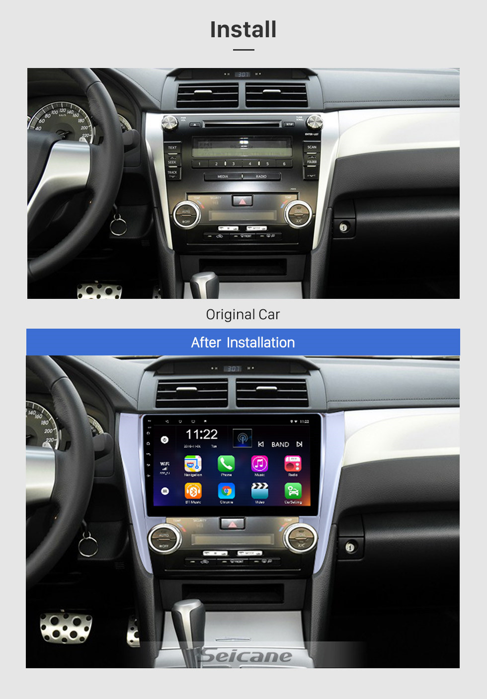 Seicane 10,1 pouces écran tactile complet 2015 Toyota CAMRY Android 8.1 système de navigation GPS avec caméra de recul radio 4G WiFi Bluetooth lien lien miroir OBD2 DVR commande au volant Seicane 10,1 pouces écran tactile complet 2015 Toyota CAMRY Android 8.1 système de navigation GPS avec caméra de recul radio 4G WiFi Bluetooth lien lien miroir OBD2 DVR commande au volant
