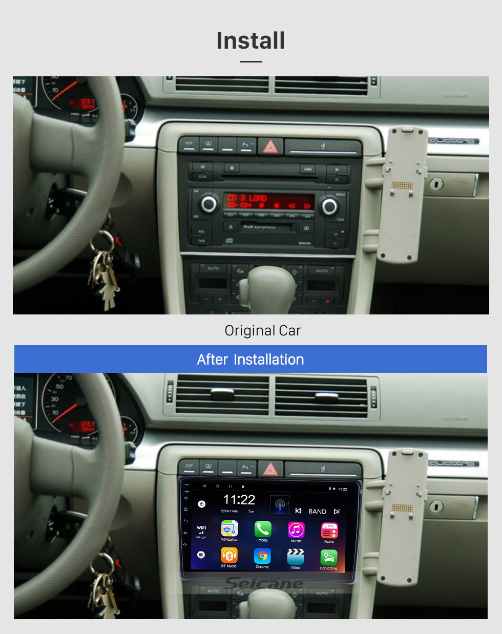 Seicane 9 polegadas Android 13.0 para 2002 2003 2004-2008 Audi A4 Rádio Com HD Touchscreen Navegação GPS suporte Bluetooth Carplay DAB + TPMS