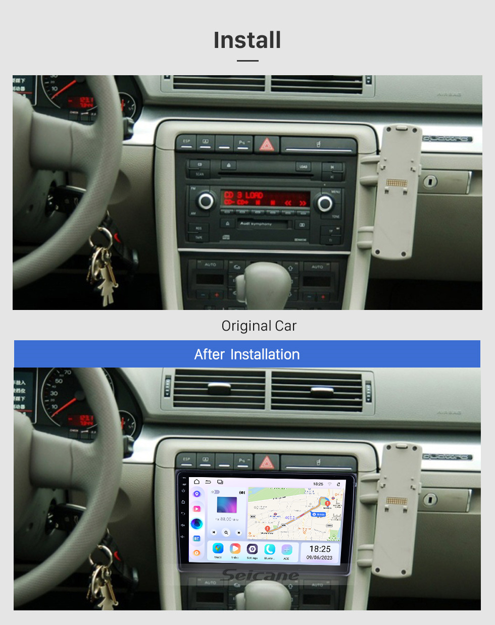 Seicane 9-дюймовый Android 13.0 для 2002 2003 2004-2008 Audi Audi Radio с HD сенсорным экраном GPS-навигация Поддержка Bluetooth Carplay DAB + TPMS