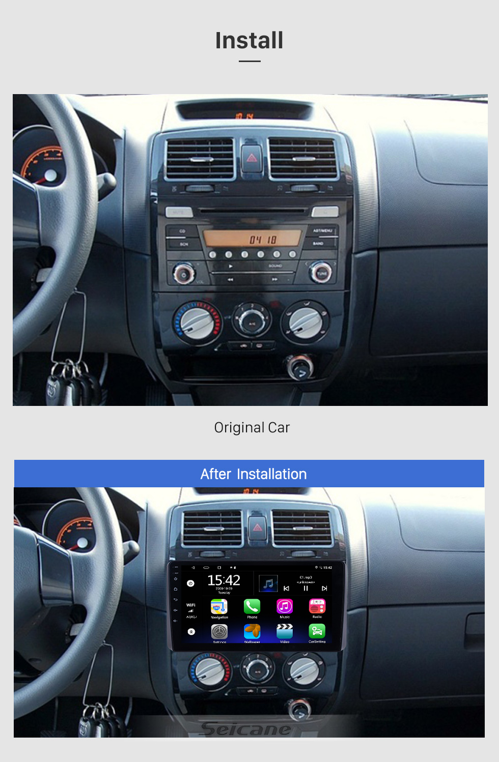 Seicane 9 Zoll Android 10.0 für 2006-2010 Zhonghua Junjie FRV Radio GPS-Navigationssystem mit HD-Touchscreen Bluetooth-Unterstützung Carplay OBD2