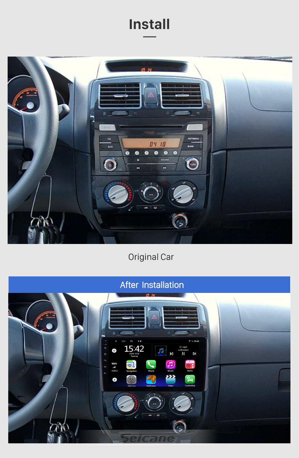 Seicane 9 polegadas Android 10.0 para 2006-2010 Zhonghua Junjie FRV Rádio Sistema de navegação GPS com tela sensível ao toque HD com suporte para Bluetooth Carplay OBD2