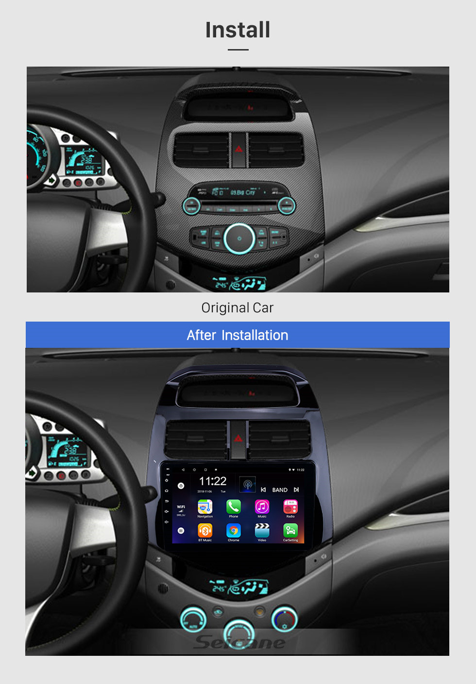 Seicane 2011 2012 2013 2014 Chevy Chevrolet DAEWOO Spark Beat Matiz 9 inch Android 8.1 Multimedia Player GPS Navigation HD Touchscreen Bluetooth Wifi Music USB AUX Steering Wheel Control support DVR OBD2 Seicane 2011 2012 2013 2014 Chevy Chevrolet DAEWOO Spark Beat Matiz 9 inch Android 8.1 Multimedia Player GPS Navigation HD Touchscreen Bluetooth Wifi Music USB AUX Steering Wheel Control support DVR OBD2