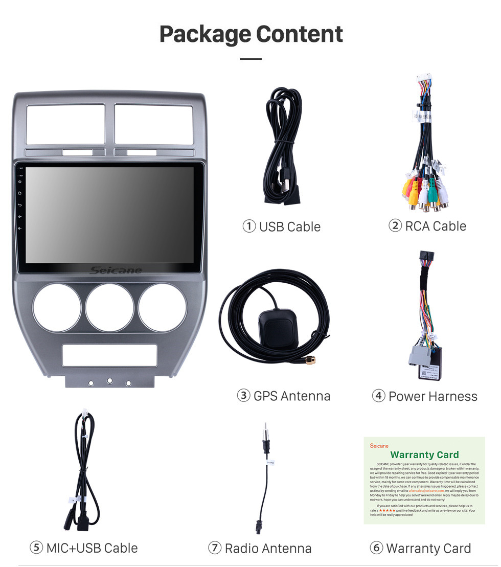 Seicane 2007 2008 2009 Jeep Compass 10,1 pouces Andriod 11.0 HD Autoradio à écran tactile Système de navigation GPS avec prise en charge Bluetooth Carplay